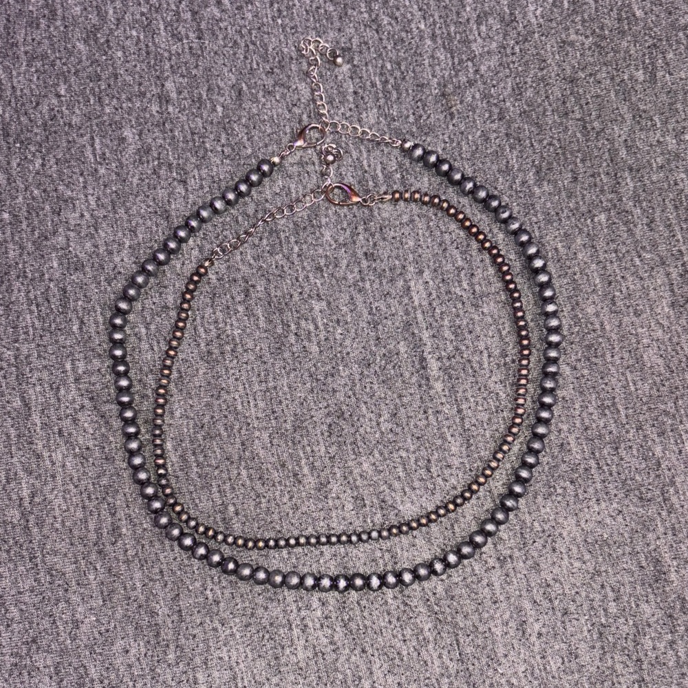 Buckle Silver and Black Dual Strand Necklace